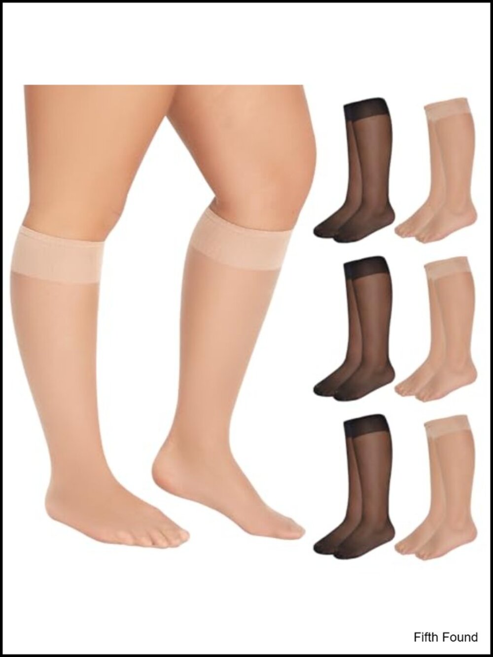 6 Pairs Plus Size Sheer Knee High Trouser Socks 15D Nylon Wide Calf